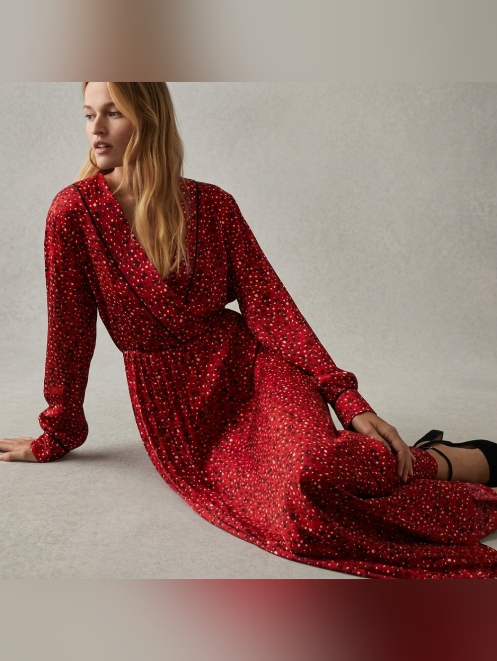 Scotch & Soda Sz M Red Long Sleeve Pleated Maxi Dress Cottagecore Party Evening